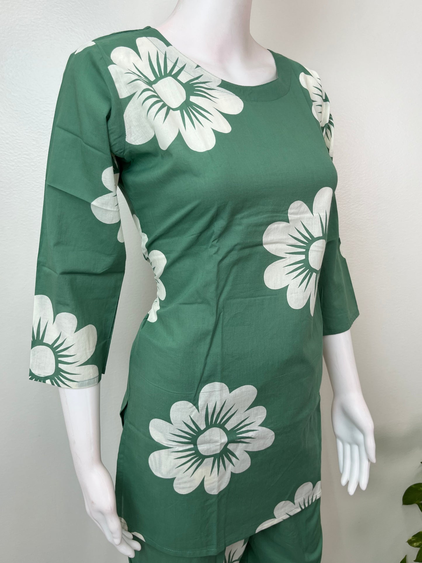 Green Cambric Cotton Night Suit
