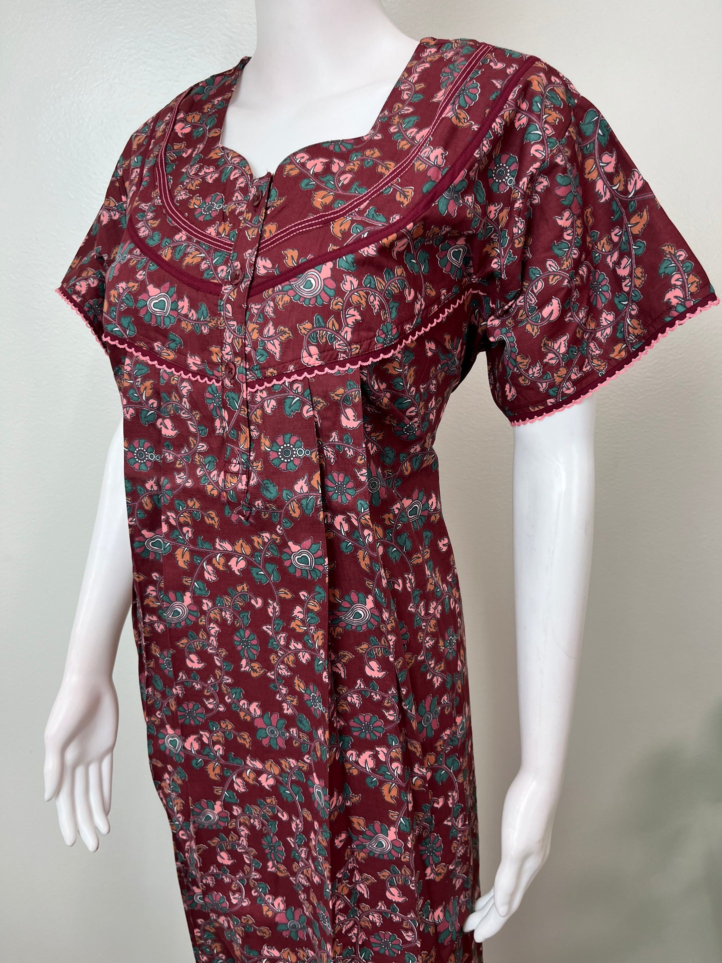 Maroon Elegant & Breathable 100% Cotton Nighty