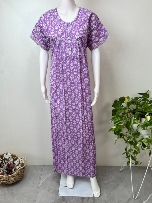 Lavender Pure Cotton Nighty for Women
