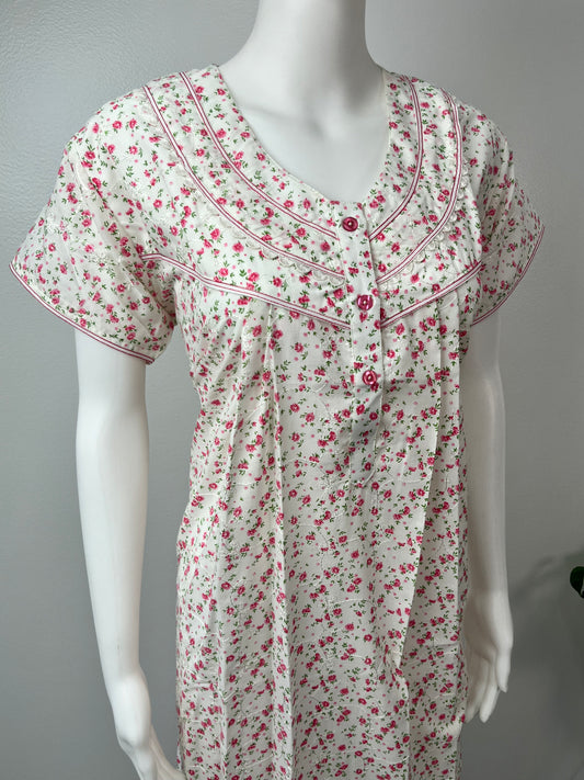 Rosy Petals Boutique Cotton Pleated Nightgown Soft & Elegant