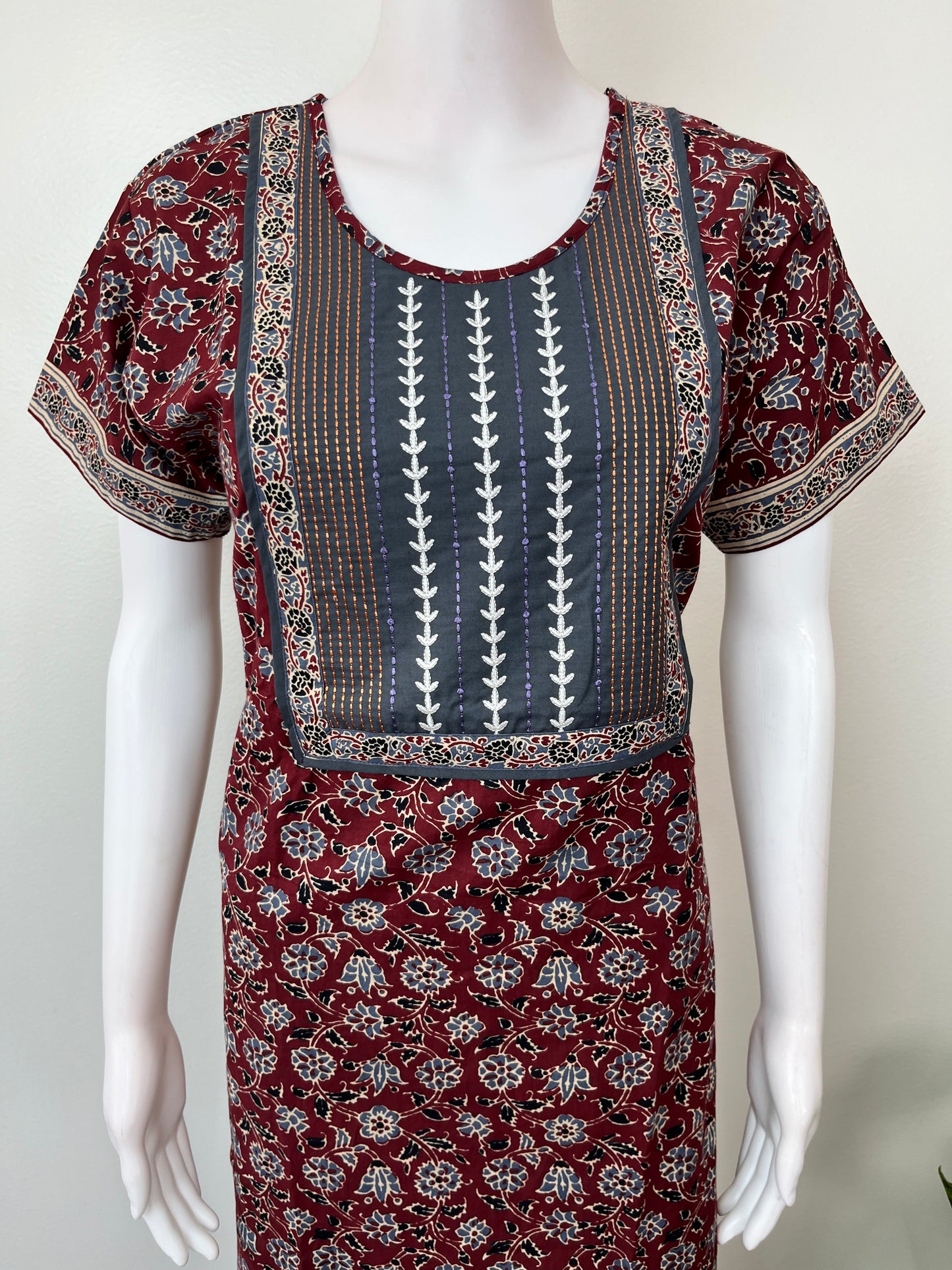 Maroon Floral Print Pure Cotton Nightgown