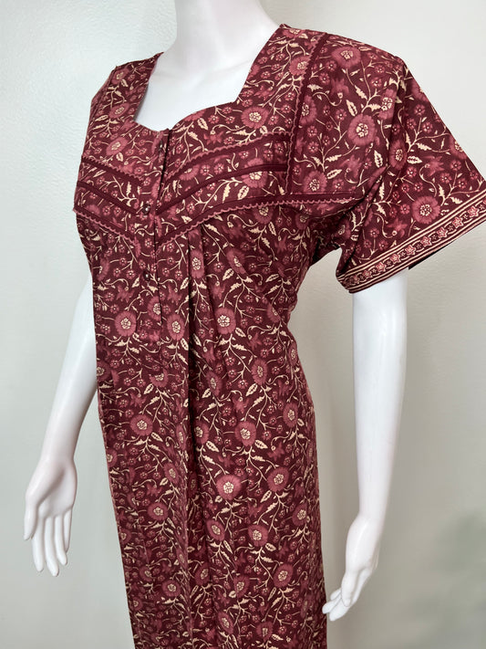 Maroon Pure Cotton Nightgown Soft & Breathable