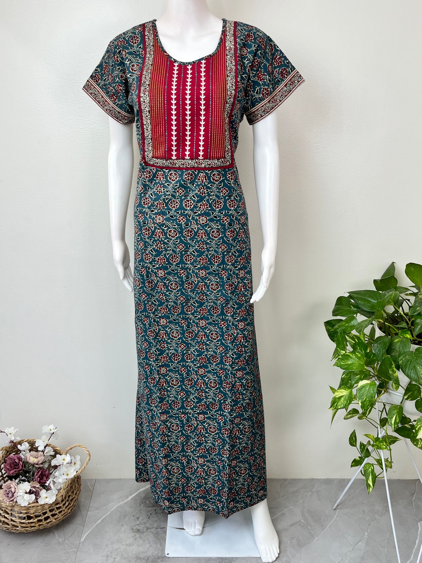 Teal Blue Pure Cotton Nighty Soft & Breathable