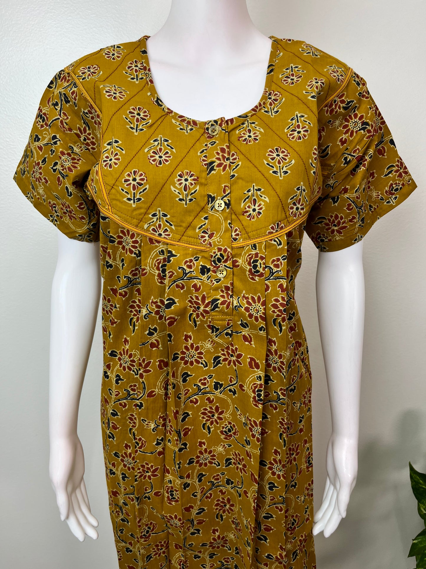 Mustard Double Printed Pure Cotton Nighty