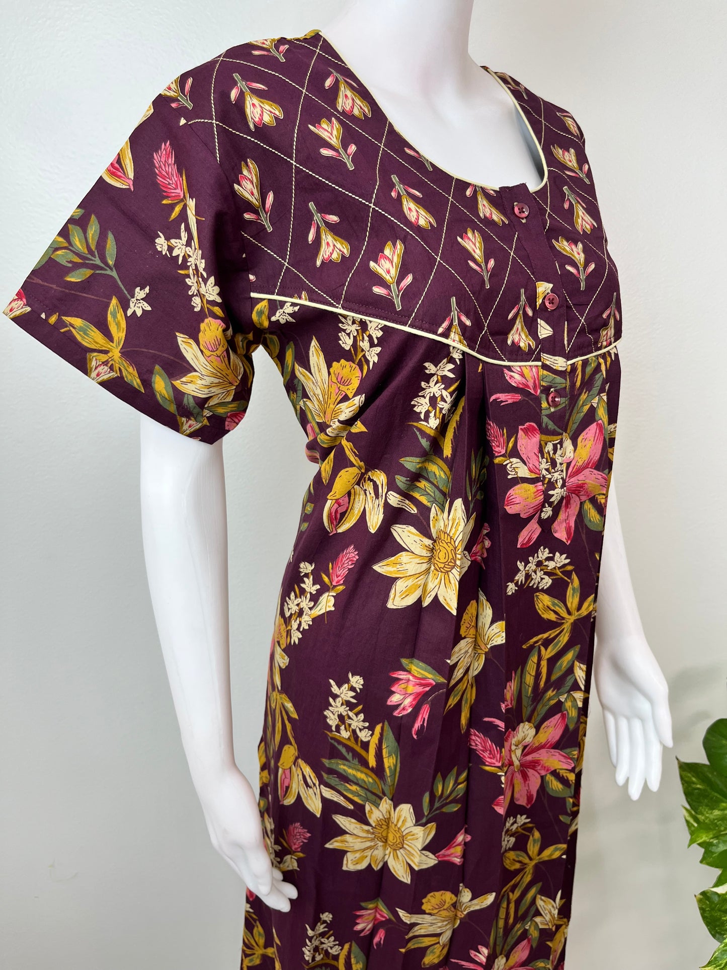 Wine Pure Cotton Nightgown Soft & Breathable