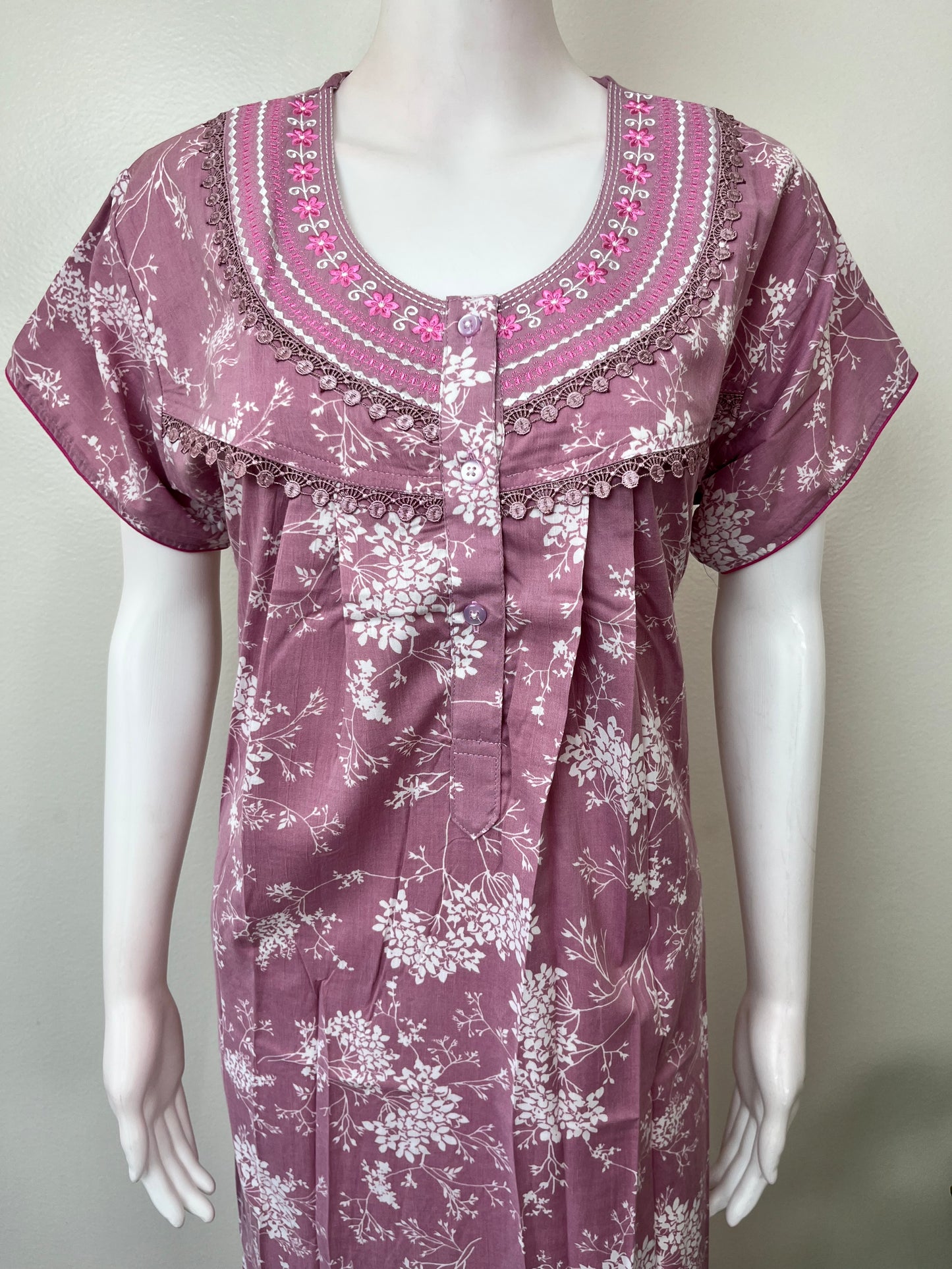 Pink Pleated Style Bizzylizzy Crush Fabric Nightgown