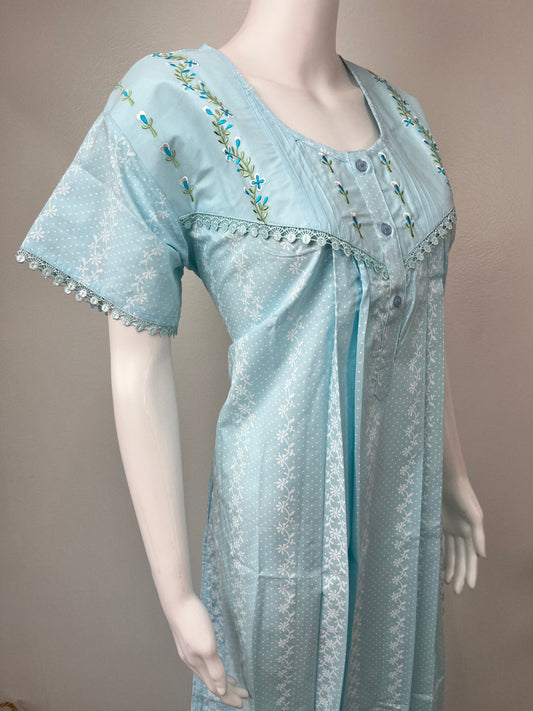 Sky Blue Polyester Cotton Nighty Soft & Comfortable