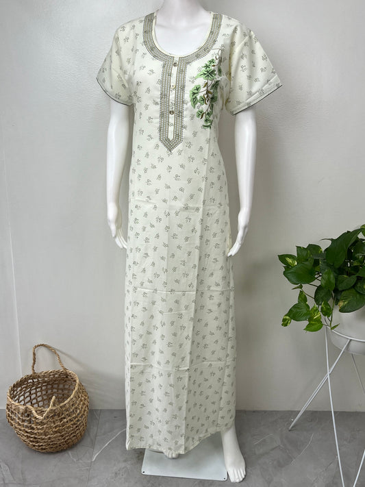 Yellow Polyester Cotton Nighty for Women