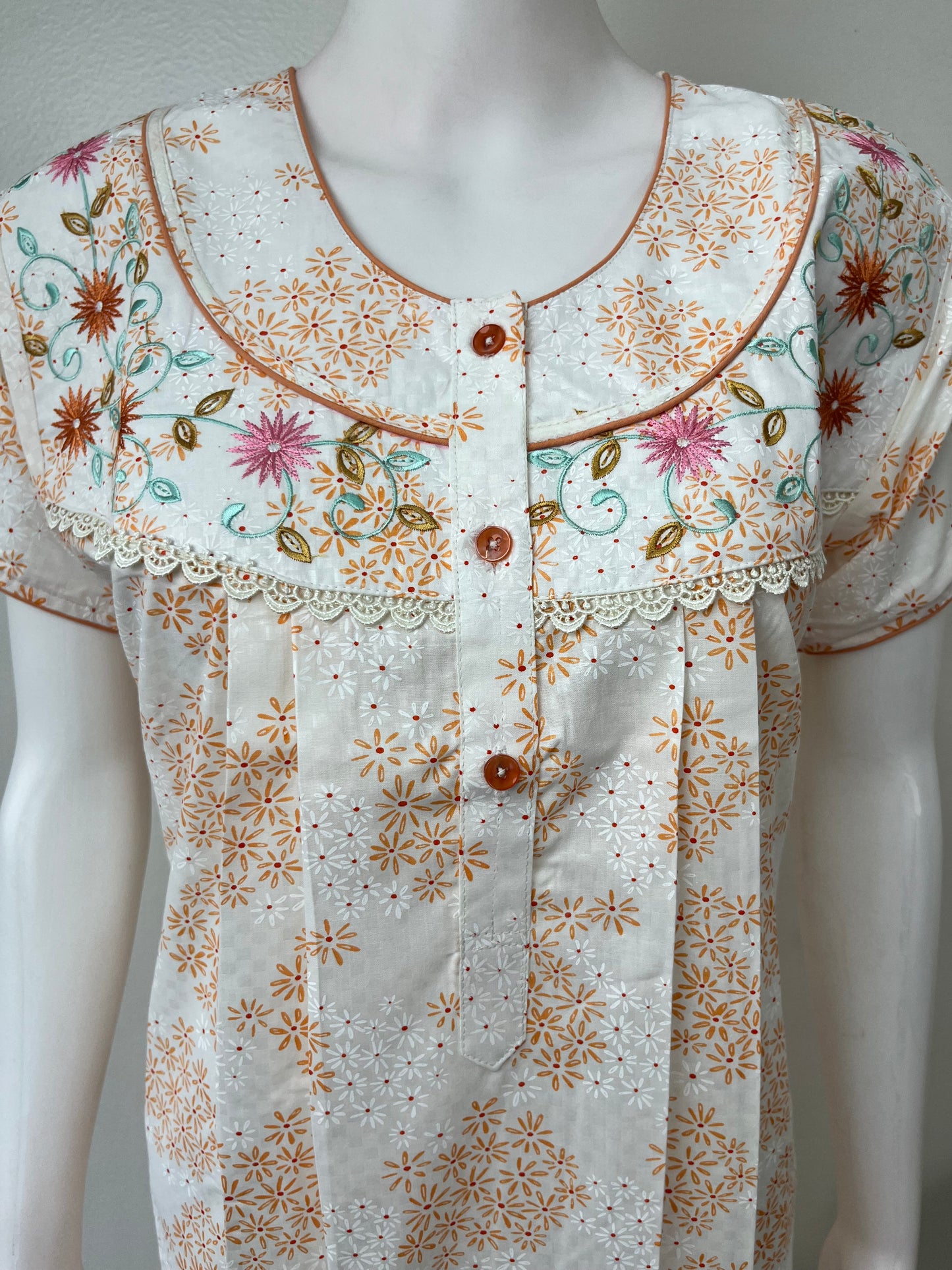Orange Pleated Boutique Cotton Nightgown