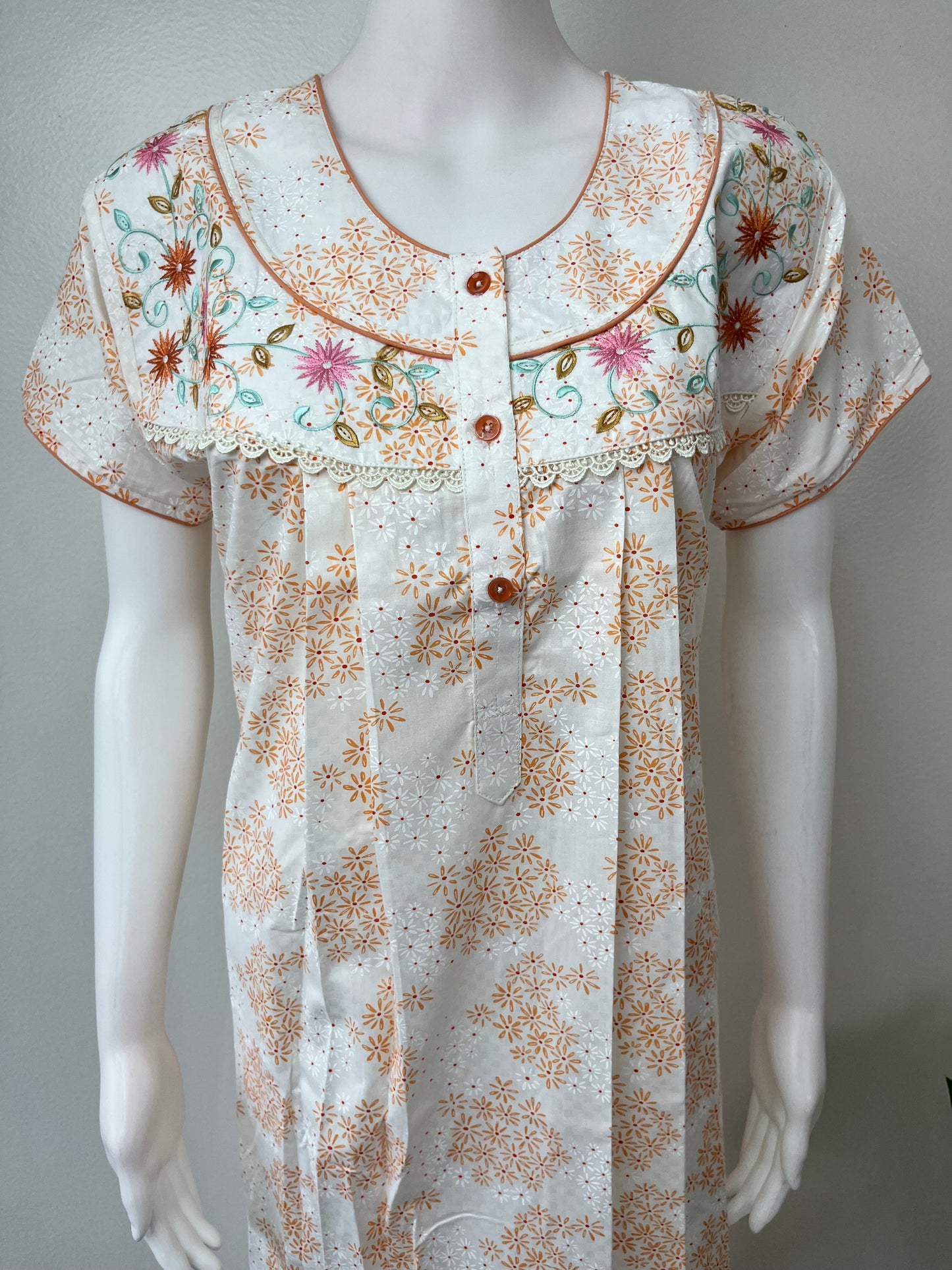 Orange Pleated Boutique Cotton Nightgown