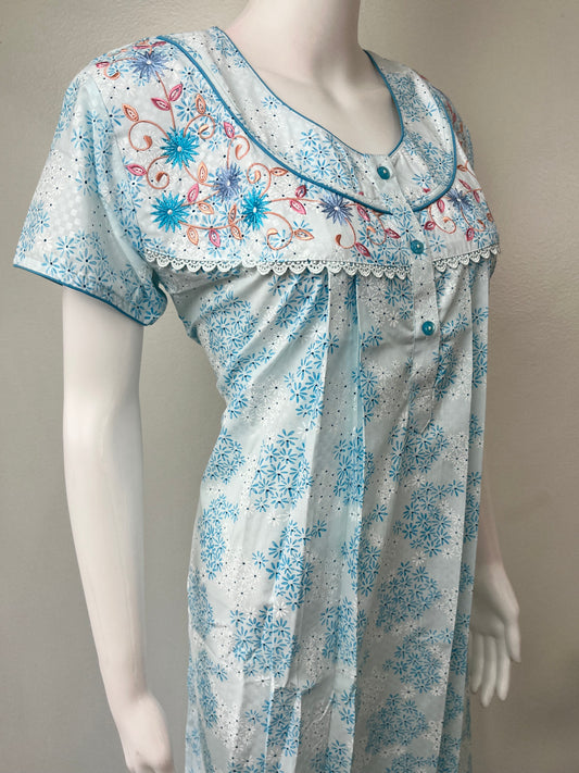 Sky Blue Boutique Cotton Nighty Elegant & Comfortable