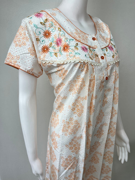 Orange Pleated Boutique Cotton Nightgown