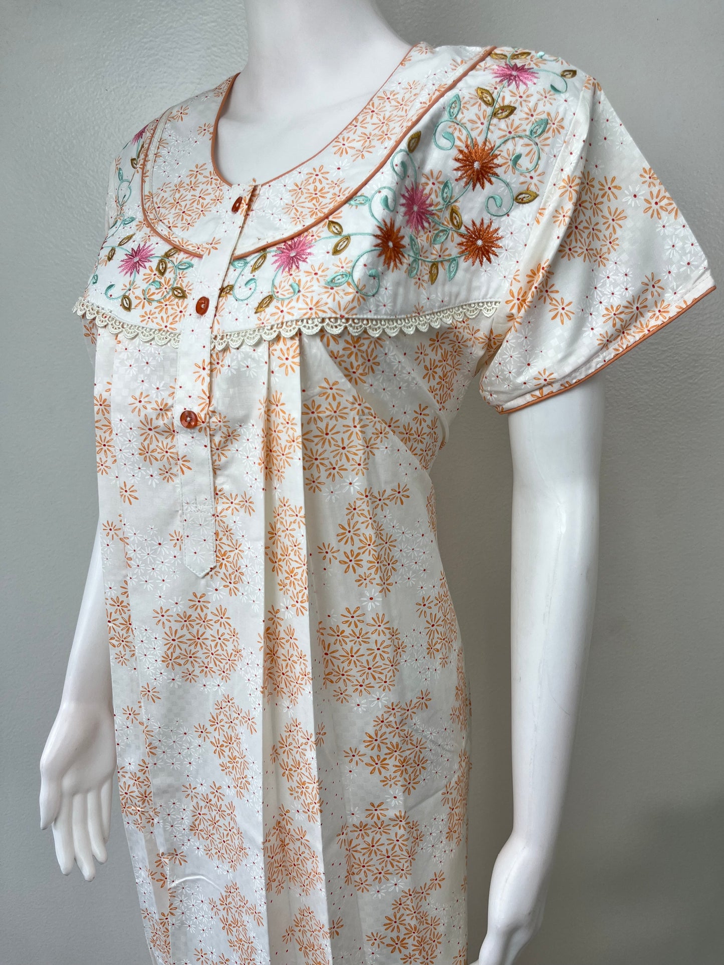 Orange Pleated Boutique Cotton Nightgown