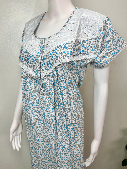 Sky Blue Polyester Cotton Women's Nighty