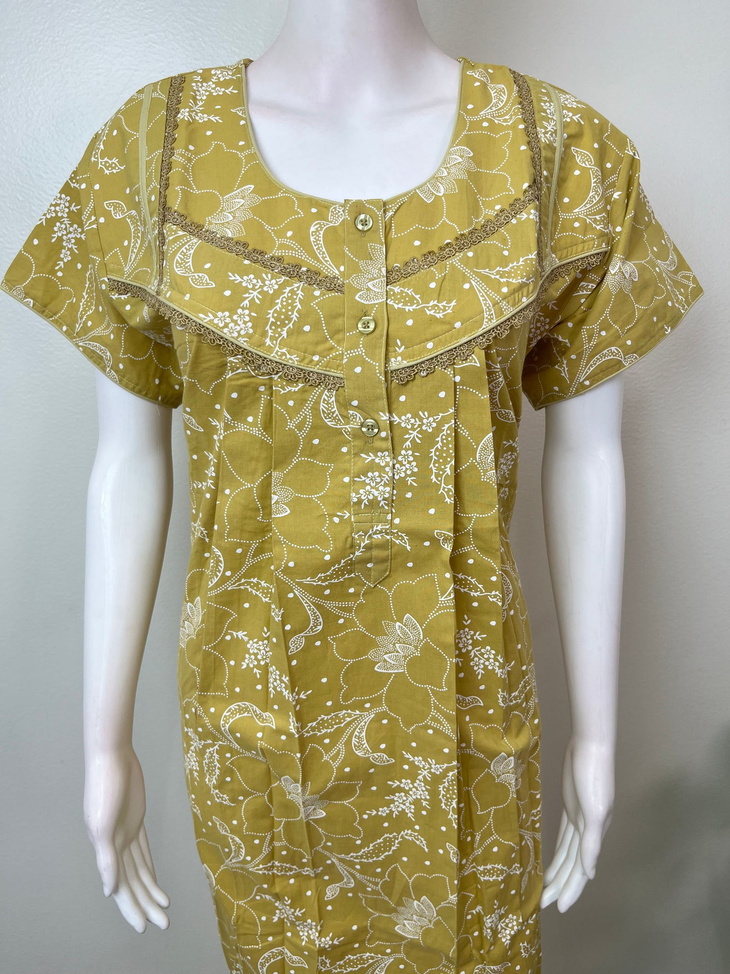 Yellow Pleated 100% Cotton Nighty