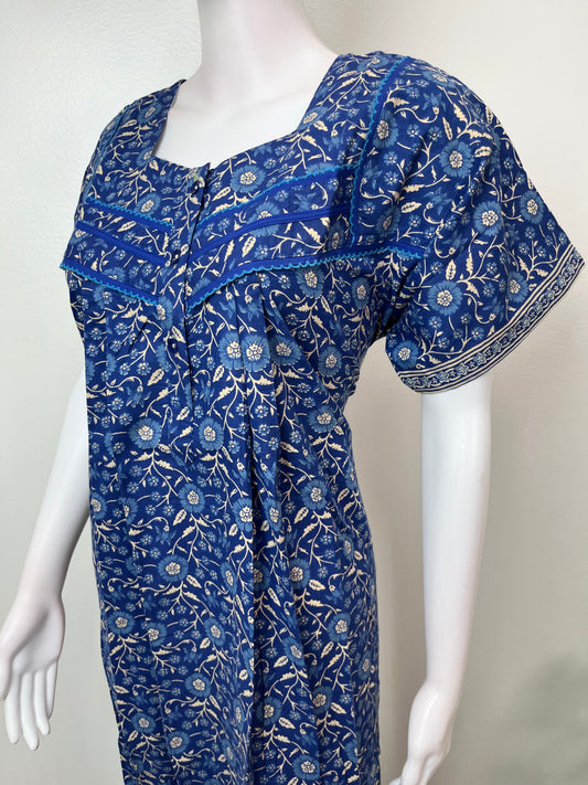 Royal Blue Elegant & Breathable Pure Cotton Nightgown