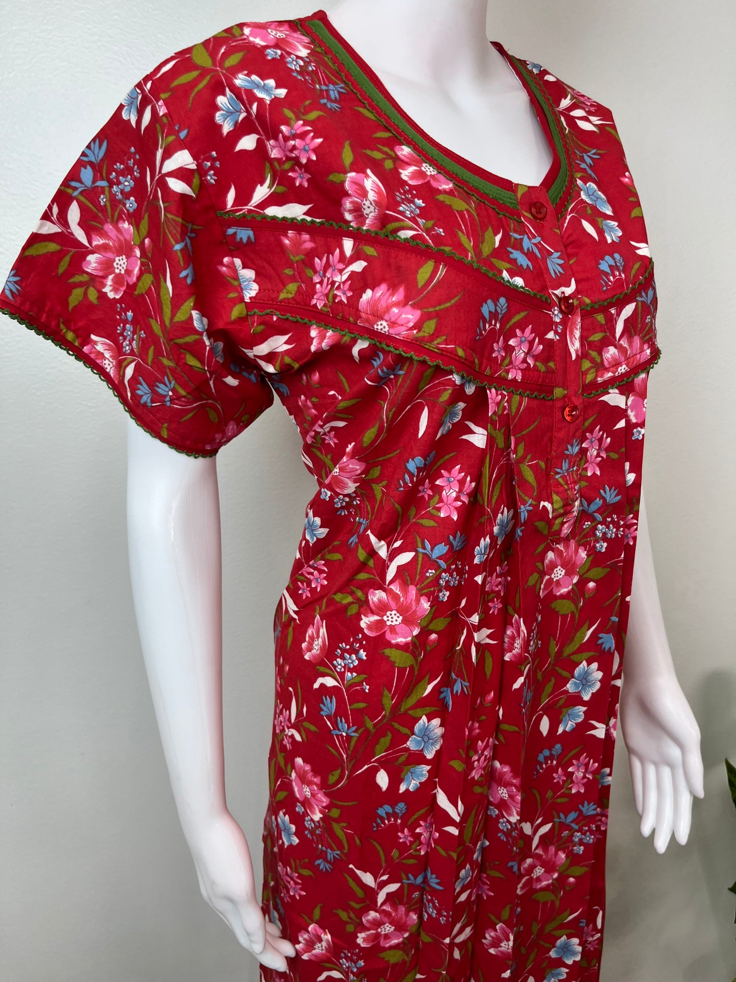 Red Pure Cotton Nightgown for Women