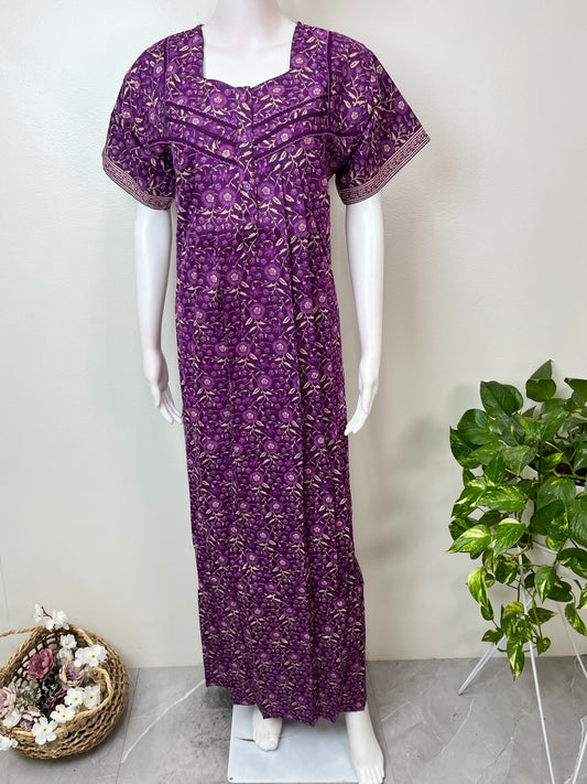 Purple 100% Cotton Nighty for Women