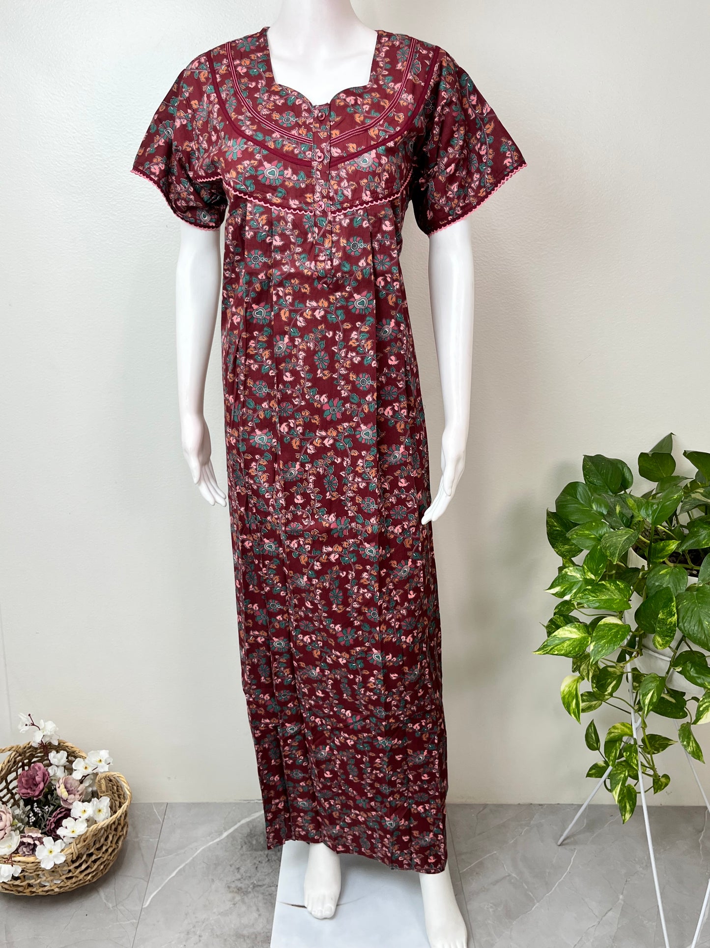 Maroon Elegant & Breathable 100% Cotton Nighty