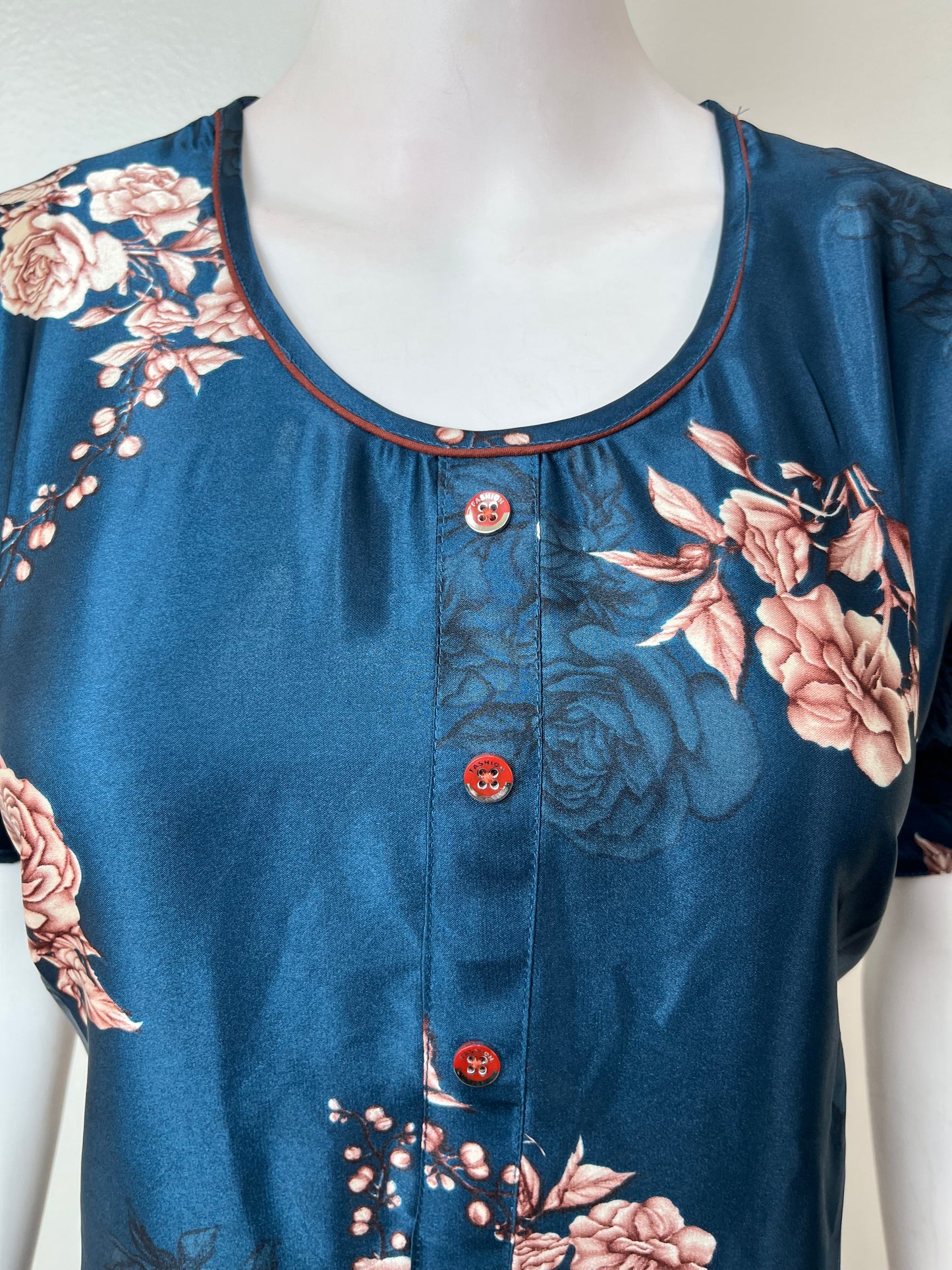 Navy Blue Satin Fabric Elegant & Soft Nightgown