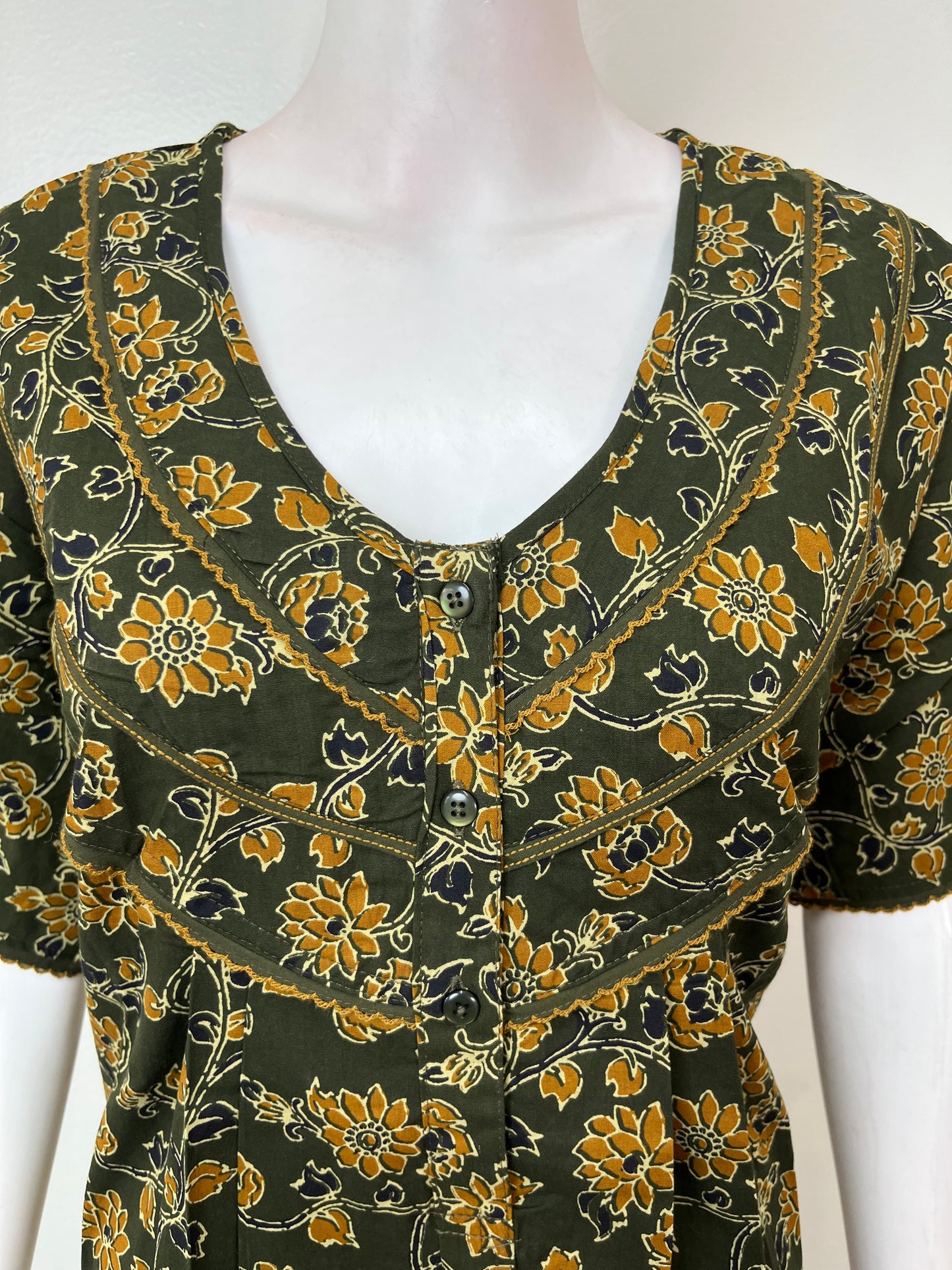 Bottle Green Floral Printed Cotton Nightgown