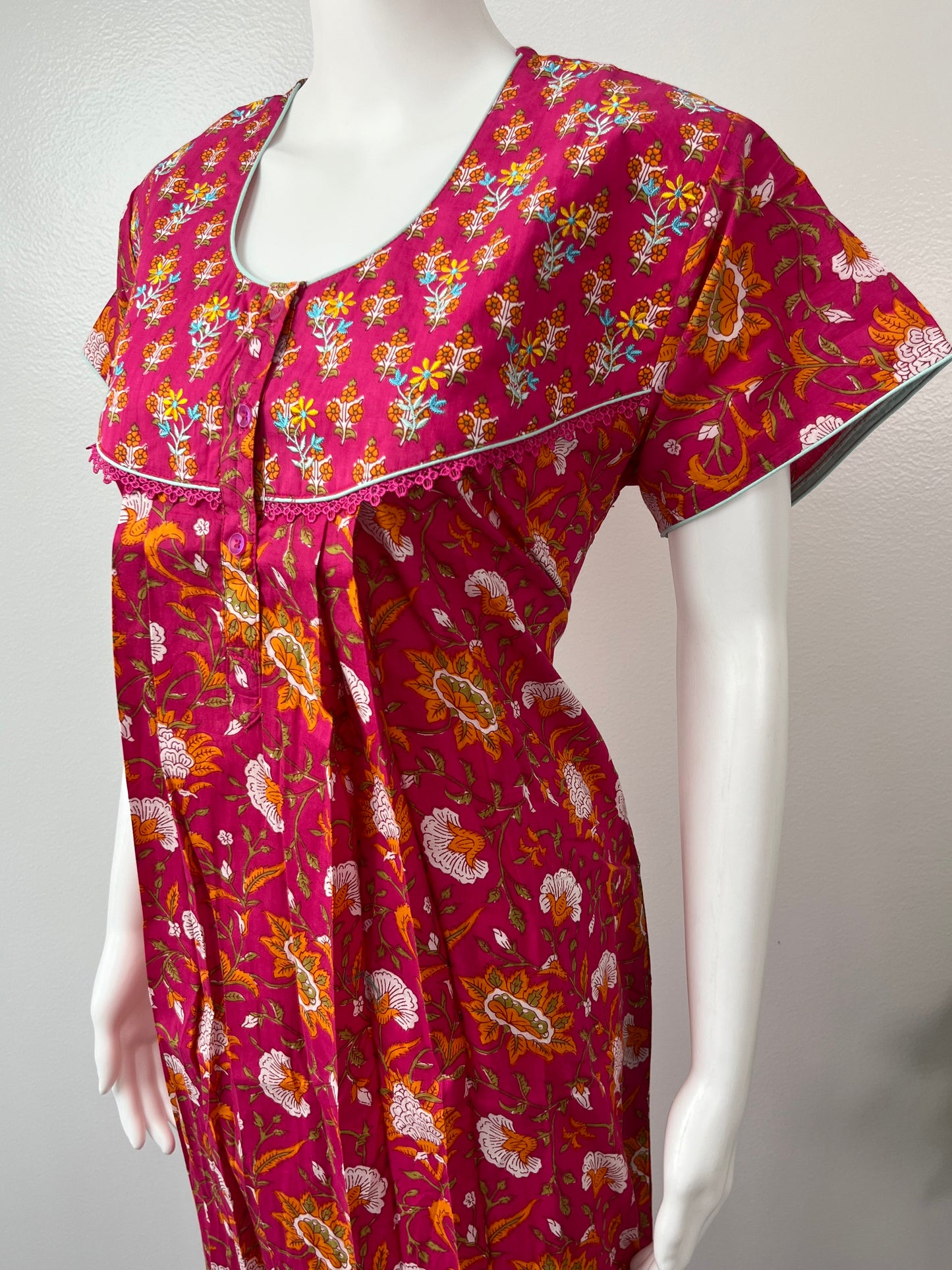 Hot Pink Embroidery 100% Pure Cotton Nighty Soft & Comfortable