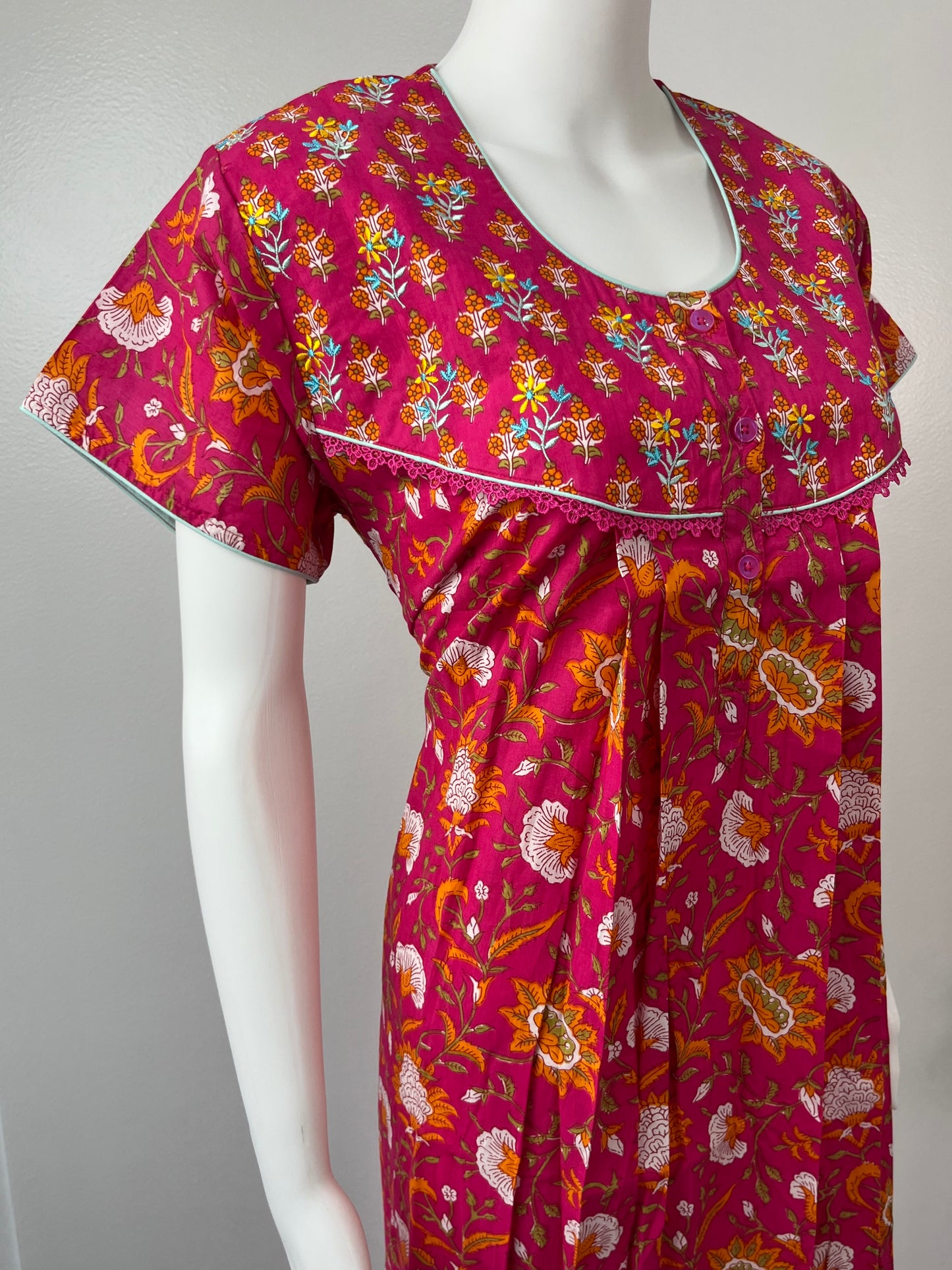 Hot Pink Embroidery 100% Pure Cotton Nighty Soft & Comfortable