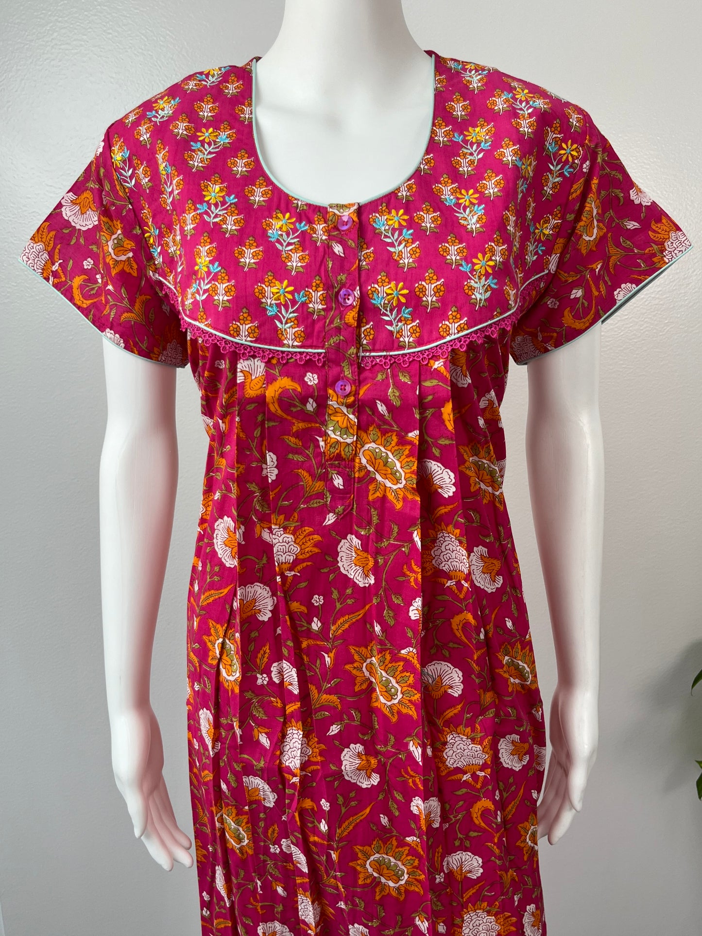 Hot Pink Embroidery 100% Pure Cotton Nighty Soft & Comfortable