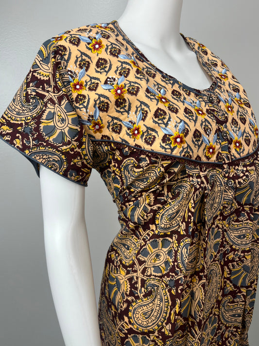 Brown Embroidery 100% Pure Cotton Nighty for Women