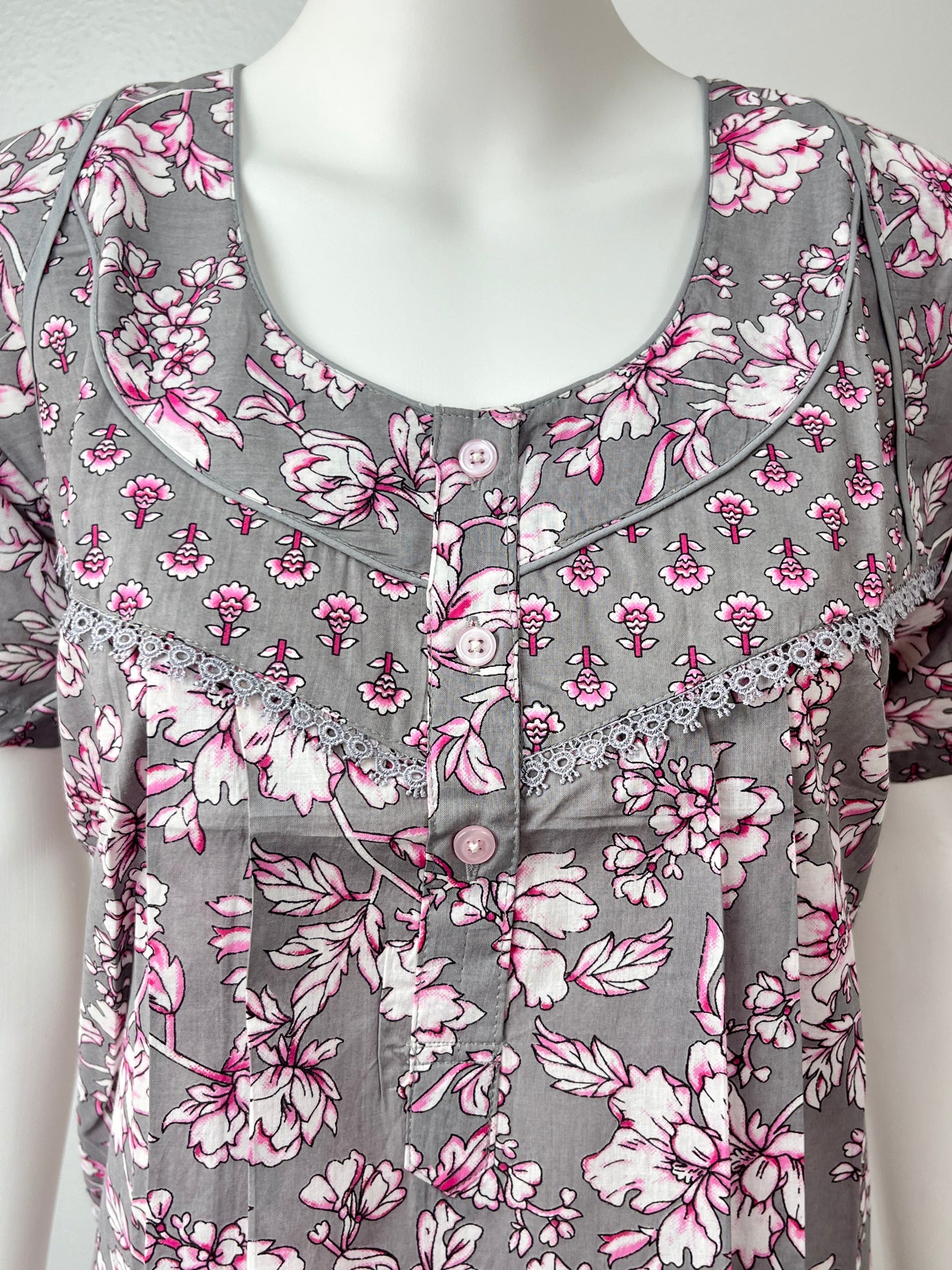 Grey Cambric Cotton Nightgown Comfortable & Elegant
