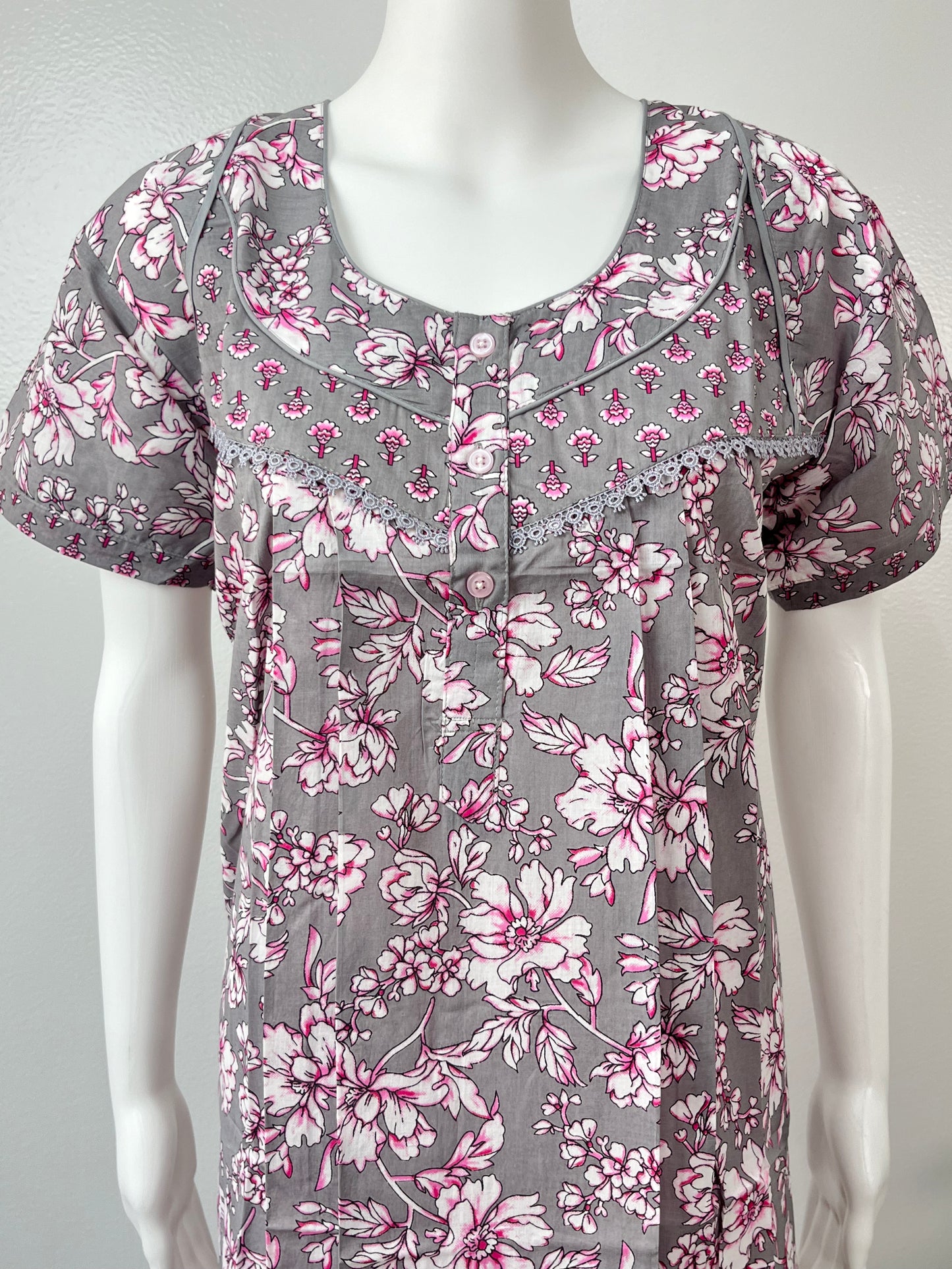 Grey Cambric Cotton Nightgown Comfortable & Elegant