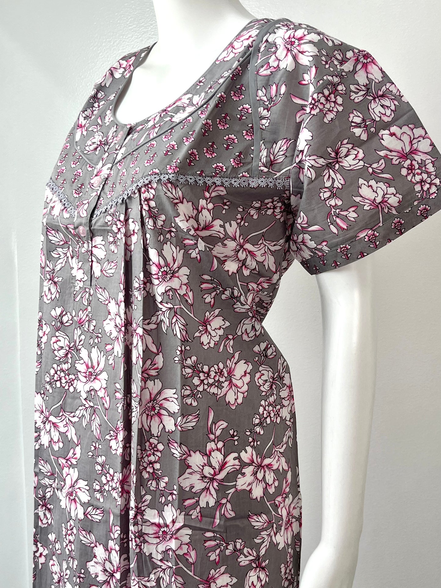Grey Cambric Cotton Nightgown Comfortable & Elegant