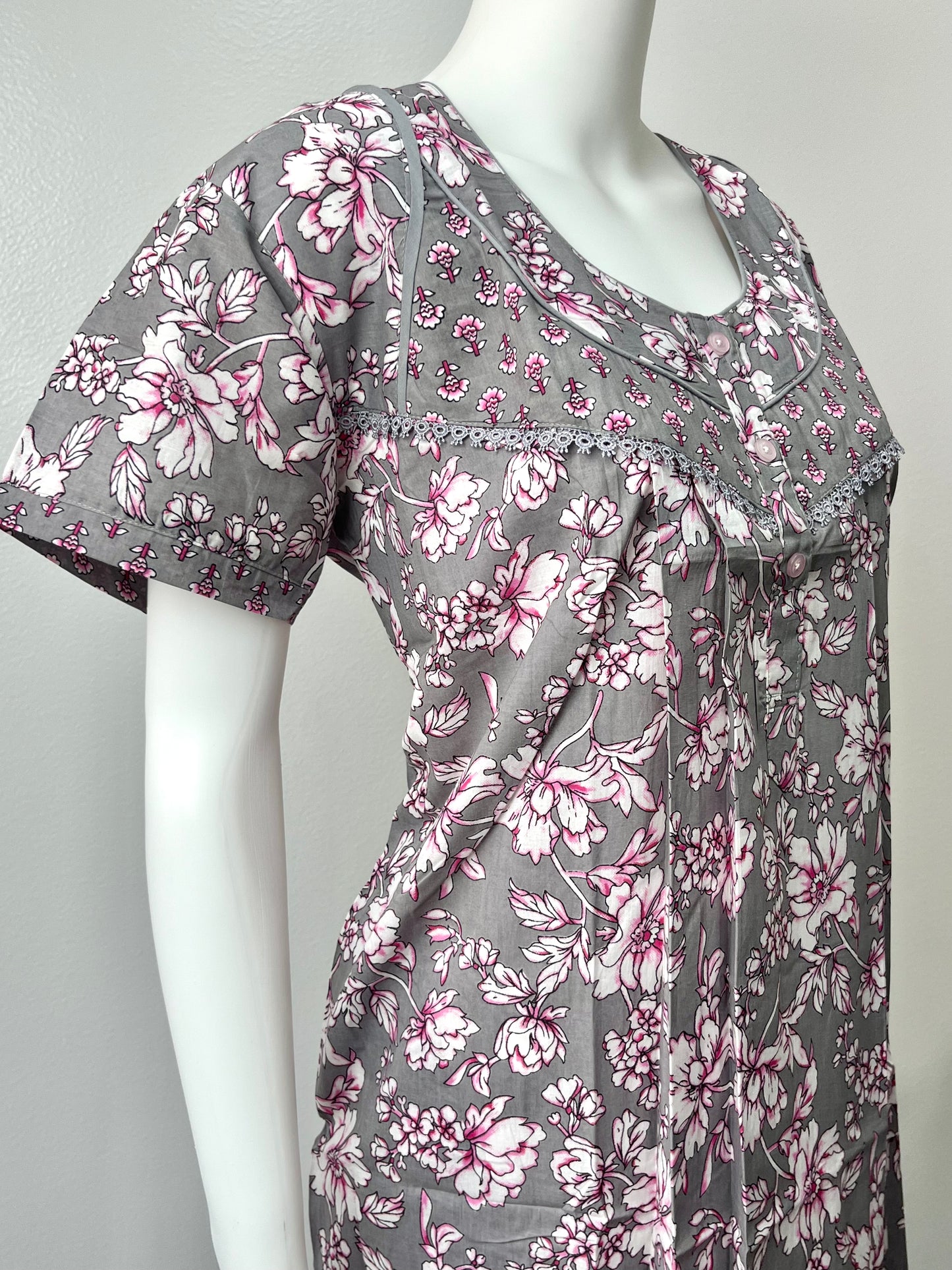 Grey Cambric Cotton Nightgown Comfortable & Elegant