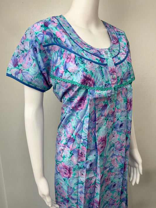 Sky Blue Pleated Cotton Nighty