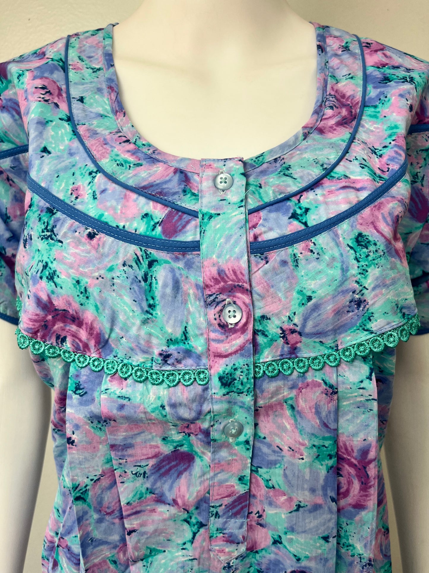 Sky Blue Pleated Cotton Nighty