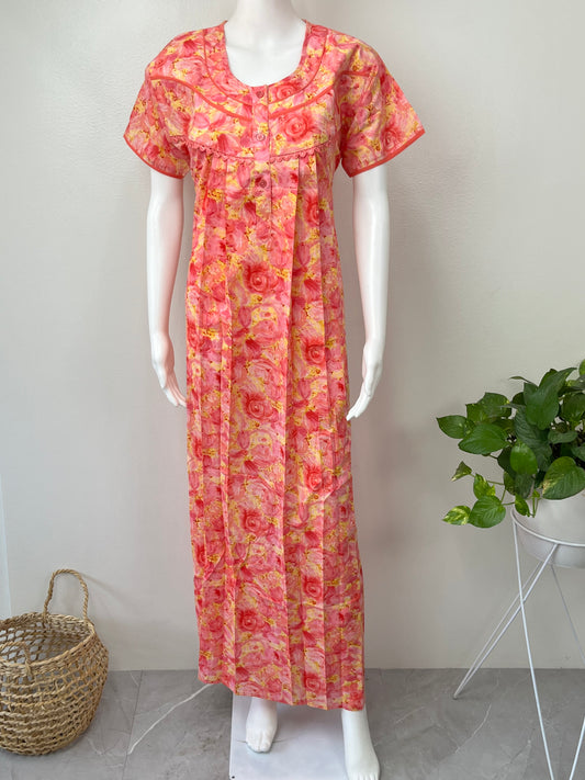 Pink & Orange 100% Cotton Nightgown Comfortable & Elegant