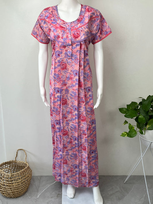 Pink & Blue Pure Cotton Nightgown for Women