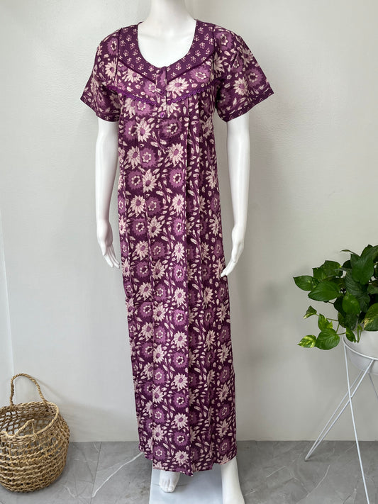 Purple Floral 100% Cotton Nighty Soft & Comfortable