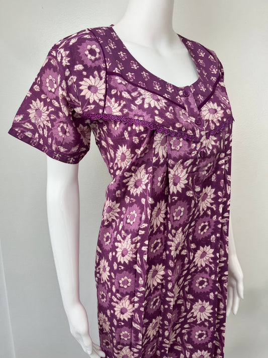 Purple Floral 100% Cotton Nighty Soft & Comfortable