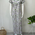 White & Purple Pure Cotton Nighty with Digital Print