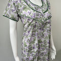 White & Purple Pure Cotton Nighty with Digital Print
