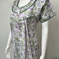 White & Purple Pure Cotton Nighty with Digital Print