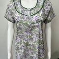 White & Purple Pure Cotton Nighty with Digital Print