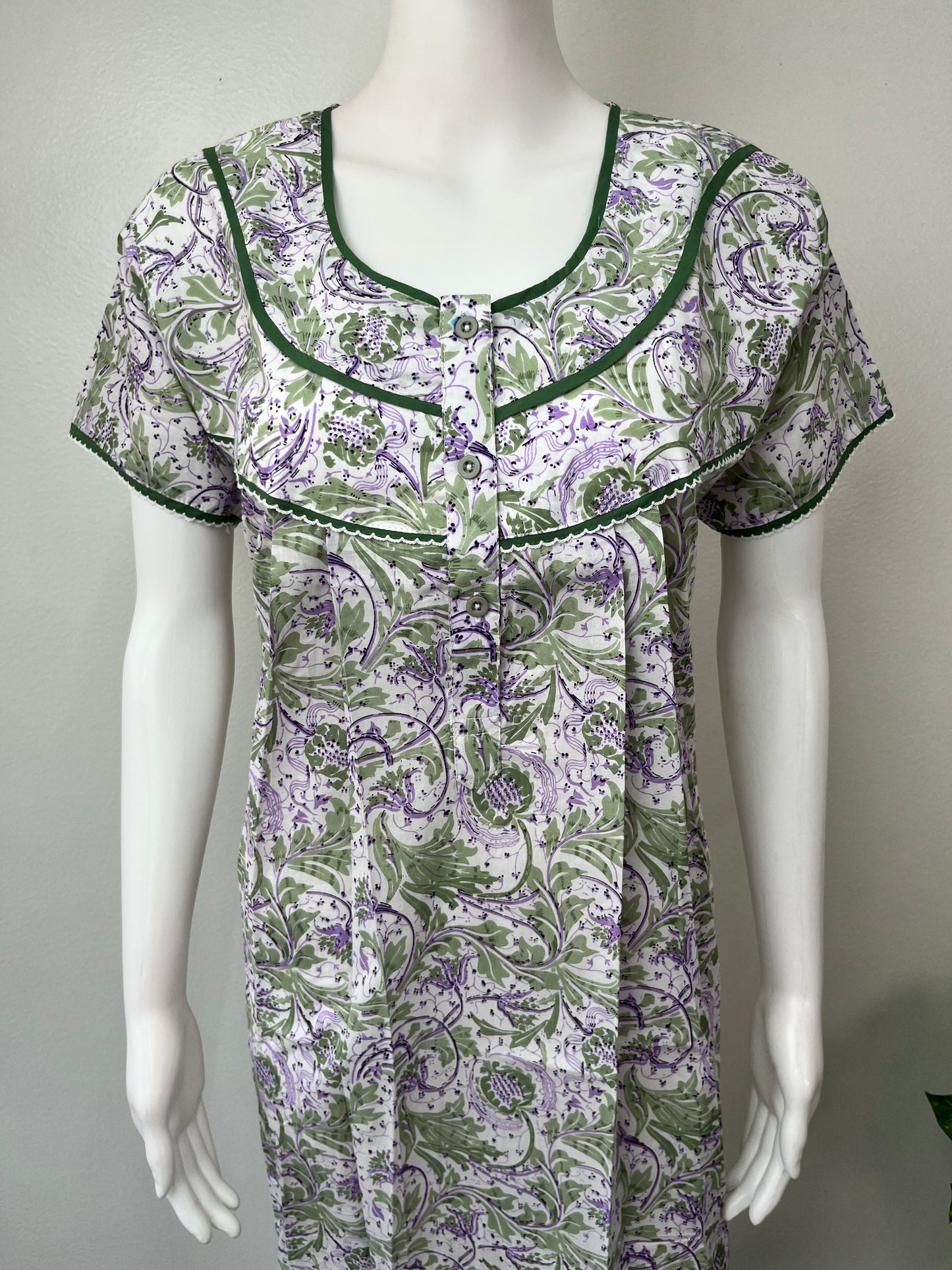 White & Purple Pure Cotton Nighty with Digital Print