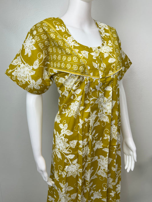 Yellow Printed Pure Cotton Nightgown