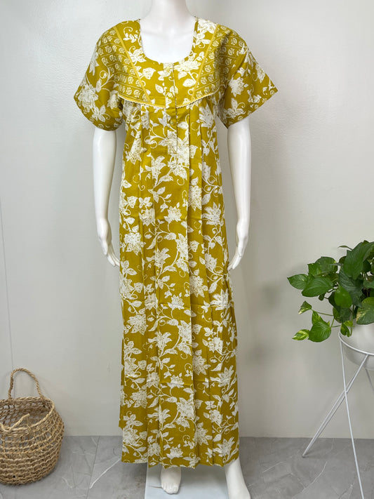 Yellow Printed Pure Cotton Nightgown