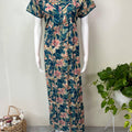 Teal Green Floral Cambric Cotton Nightgown