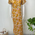 Mustard Pleated Cambric Cotton Women's Nightgown