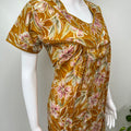 Mustard Pleated Cambric Cotton Women's Nightgown