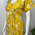 Yellow Pleated Cambric Cotton Nighty for Women